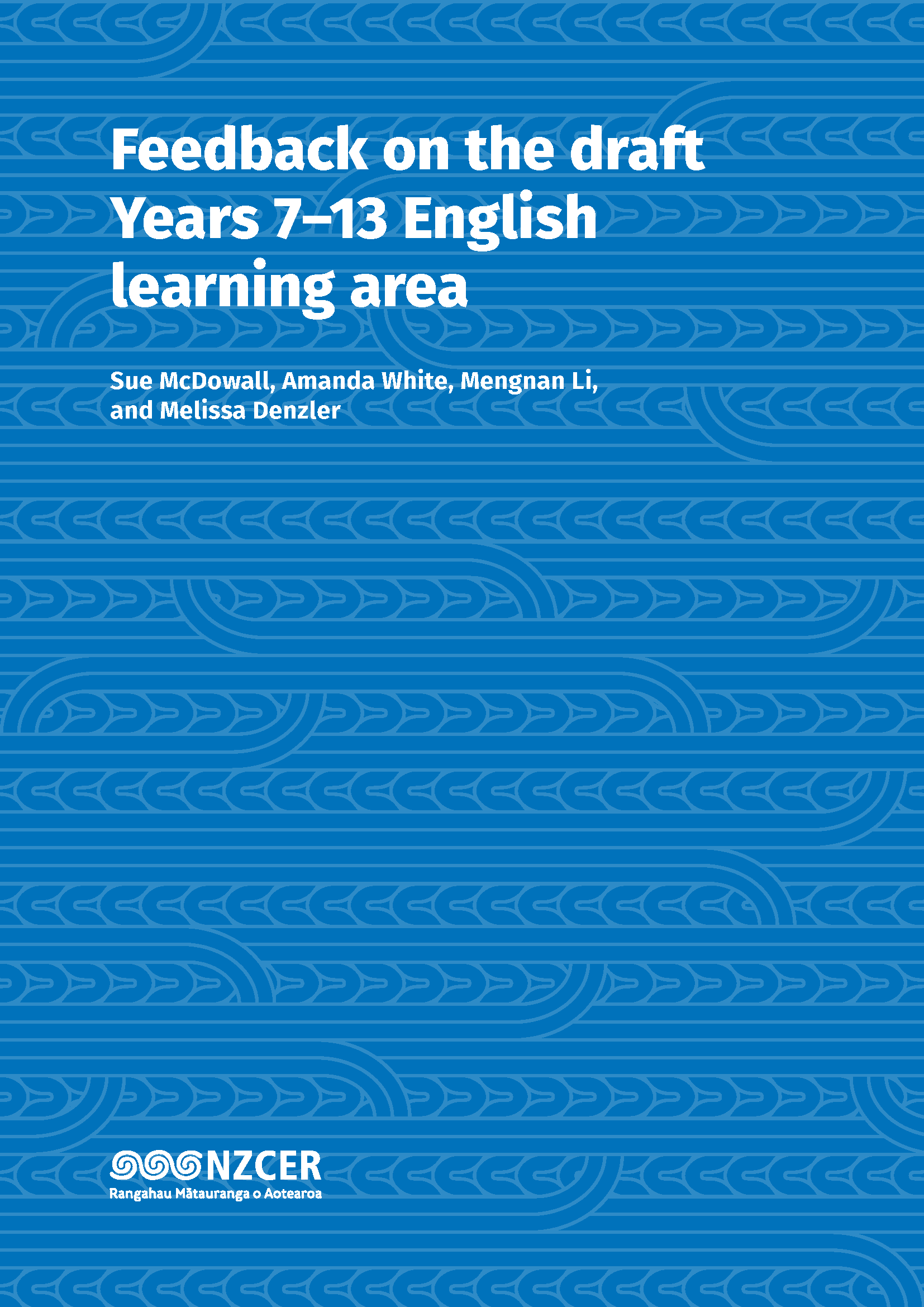 Blue NZCER cover for English Year 7-13 feedback report