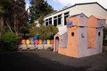 outside a classroom, a dr seuss themed playground